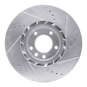 Porsche Cayenne Brake Rotor (1) - Right Front - R1 Concepts - Drilled & Slotted - Silver - `11-`18